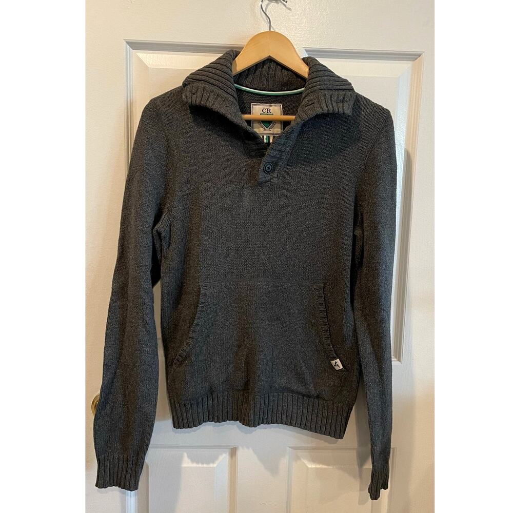 Club Room Men's Charcoal Gray Knit Sweater Mock Neck Button Pullover Size Small